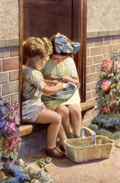 男の子と女の子のエンドウ豆を砲撃 作： English School